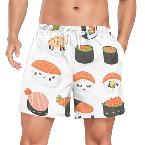 xigua Cute Cartoon Sushi Mens Swim Trunks with Liner, 5 inch Quick Dry Mens Boardshorts for Beach - Main Image