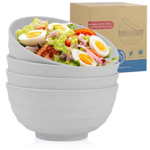 Wheat Straw Bowl Sets,4 PCS Unbreakable Cereal Bowl 60 OZ，Microwave and Dishwasher Safe Bowls,Super Big Bowl Sets BPA Free Bowls for Serving Soup,Oatmeal and Salad Etc…