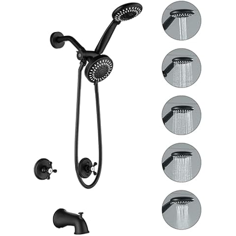 BEIYI 2 Handle Shower Faucet Set with Tub Spout Matte Black Two Handle Tub and Shower Faucets Set Complete 2 Knod Tub and Shower Trim Kit Cover