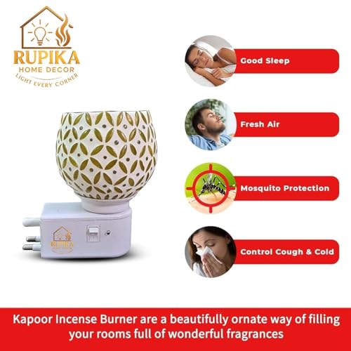 Image of RUPIKA Electric Kapoor Dani Night Lamp for Home Temple | Aroma Diffuser & Dhoop Dani | Camphor Incense Burner | Decorative Warm Light for Home & Office