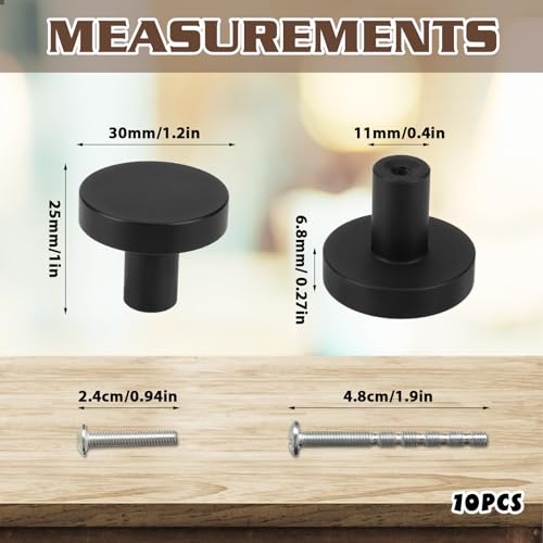 DIVINA VITAE 10 Pcs Black Drawer Knobs Round Cabinet Door Knobs Matte Black Single Hole Drawer Knob for Cabinets and Drawers Round - Image 2