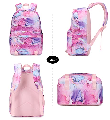 Joyfulife School Backpack For Girls Backpack With Lunch Box Lightweight Water Resistant Marble Backpack Bookbags Set #TOP3