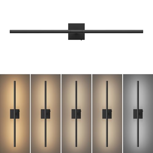 Tipace Black Vanity Light Fixtures for Bathroom - 39.4 inch Modern Bathroom Light Fixture Over Mirror 5CCT Adjustable Wall Sconce Lighting Fixture LED Vanity Lights Bar