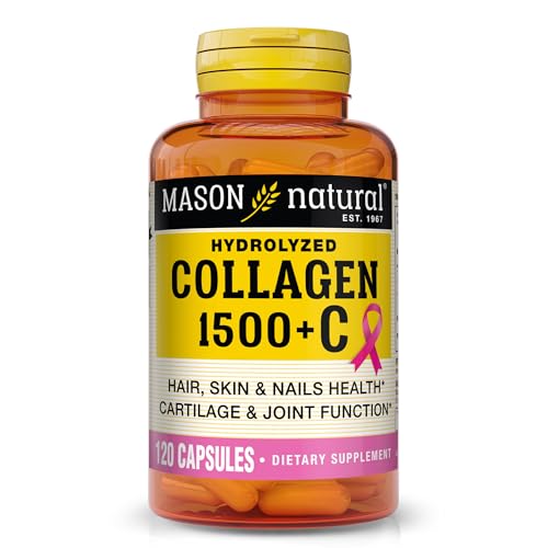 MASON NATURAL 1500mg Collagen with Vitamin C, Biotin, & Calcium, 40 Day Supply Capsules, Supplement for Hair, Skin, and Nails.