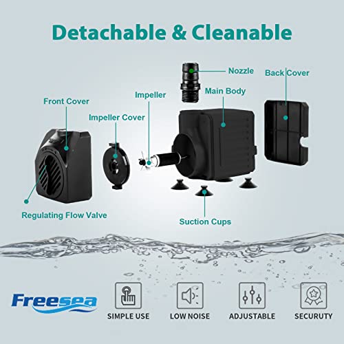 Image of FREESEA Aquarium Submersible Fountain Pump: 30W 550GPH Adjustable Quiet Water Pumps with 7.2ft High Lift for Small Pond | Waterfall | Outdoor | Statuary | Hydroponic (550GPH) (Pack of 2)