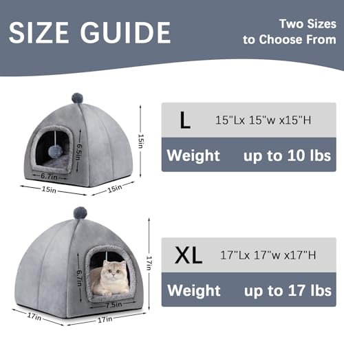 Image of Cat Bed Cave for Indoor, Suitable for Cat Dome Bed, Hideaway Bed for Indoor Cats with Removable Mattress for Kittens.Cat Tent House for Dual Use (L:17 inchx17 inch)