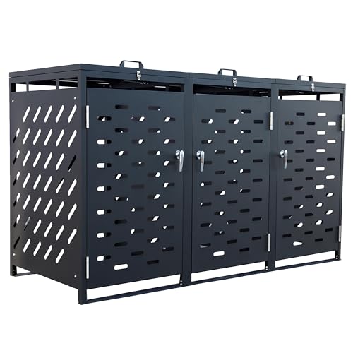 ESTEXO Mülltonnenbox Mülltonnenverkleidung mit Deckel Aufbewahrungsbox Müllbox Anthrazit (3 Türen)