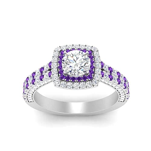 Image of 55Carat Choose Your Gemstone Double Band Square Halo Diamond CZ Ring 925 Sterling Silver Round Shape Halo Engagement Rings Everyday Jewelry Wedding Jewelry Handmade Gifts for Wife US Size 4 to 12