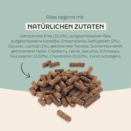 WOOOF Ente Trockenfutter für Hunde 18 kg natürlich proteinreich hypoallergen komplette Ernährung für alle Rassen Erwachsene Hunde gesunde Haut glänzendes Fell schonende Verdauung reich an Omega