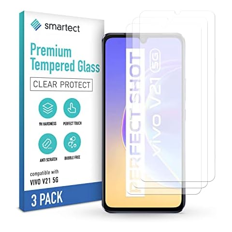 smartect Glass Screen Protector for Vivo V21 5G [3 Pack] - 9H Tempered Glass - Bubble-Free Protective Film - Anti-Fingerprint Screen Cover Cover