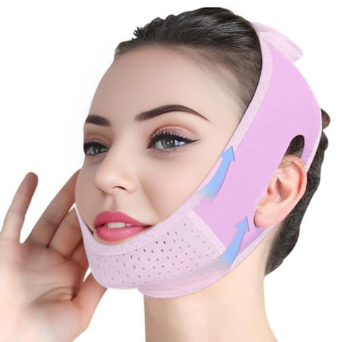 XBFOCNH V Line Lifting Mask Doble Reductor de Barbilla Cinturón de Elevación de Estiramiento Facial Correa Facial Reutilizable y Ajustable,Adecuado para uso diario,Púrpura