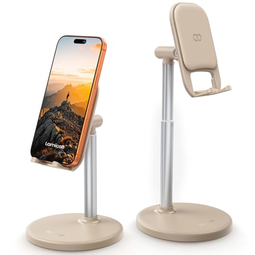 【最大27.5cm】高さ調整 スマホスタンド アルミ Lamicall : 卓上 伸縮 角度 携帯 置き すまほ 立て アイフォン 台 机 デスク 縦 横 滑り止め 取付簡単 ABS 頑丈 アンドロイド iPhone 17e 17 Air 16e 16 15 14 plus pro max 13 mini 12 プロ マックス se Huawei Xperia android に対応 ベージュ