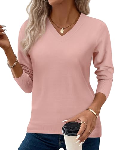 Image of Women's Spring Sweaters 2026 Casual Long Sleeve Pullover V Neck Lightweight Sweatshirts Cute Blouse Tops