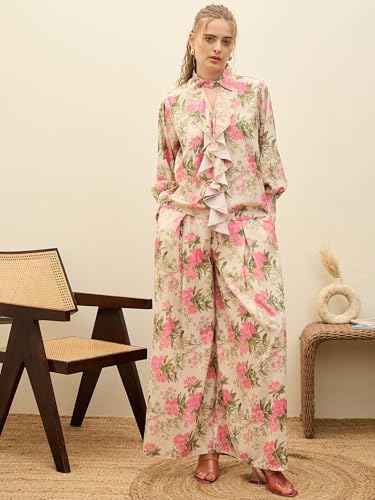 Image of Sassafras Women's Floral Top with Flared Pants