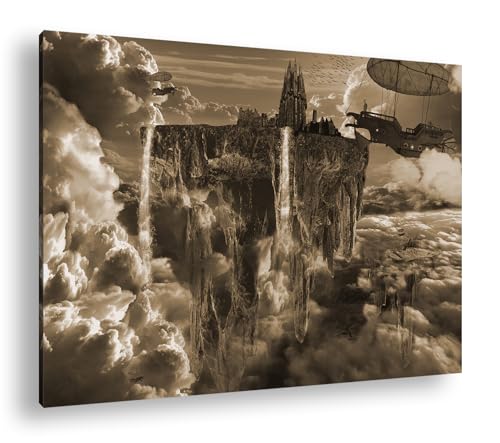 Toile de ville flottante 90x60 cm sépia sur cadre bois véritable deyoli
