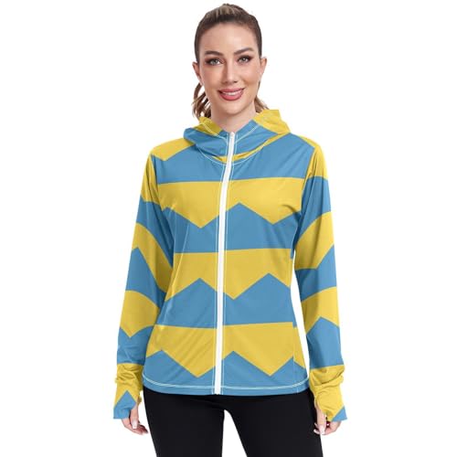 Ukraine Flag Women's UPF 50+ Sun Protection Hoodie Jacket Lightweight Long Sleeve Sun Shirt with Pocket Multicoloured