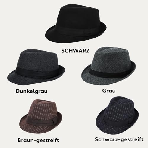 XGOPTS Jazzhut Winter Gangster Filzhut Elegant Klassisch Kappe Atmungsaktiv Outfit Fedora-Hut Herren Vintage Herrenkappe breite Krempe Zylinder Outdoor Streifen Herrenhut Herbst Karneval Gentleman