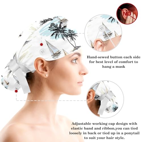 Image of Red Blooming Rose Flowers Black Working Cap with Scrunchy and Ribbon Tie for Women, Long Hair