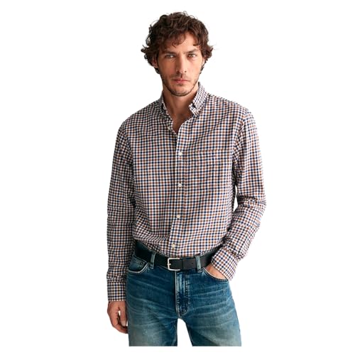 GANT Men's Reg Light Twill Gingham Shirt, Cacao, M
