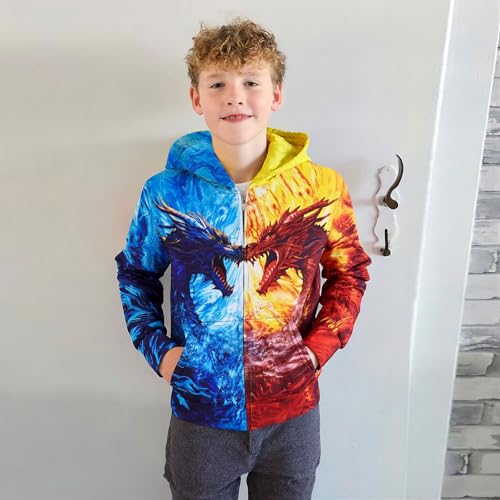 Idgreatim 6-14T Boys Zip Up Hoodies Kids 3D Graphic Hoody Sweatshirt Zipper Pullover with Pockets