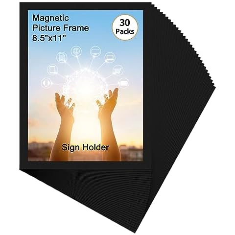 Hoikwo 30 Packs 8.5x11 Black Adhesive Magnetic Frames for Letter Document Holder for Refrigerator Glass Door Cover