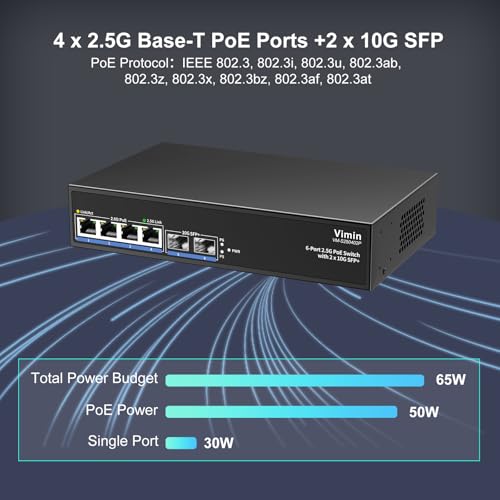 Image of 6-Port 2.5G PoE Switch Unmanaged, 4X 2.5GBase-T PoE Ports, 2X 10Gbps SFP, 4 Port PoE Switch 60Gbps Switching Capacity, Support IEEE802.3af /at, Metal Housing, Fanless, Desktop /Wall Mount 2.5Gbe Switch