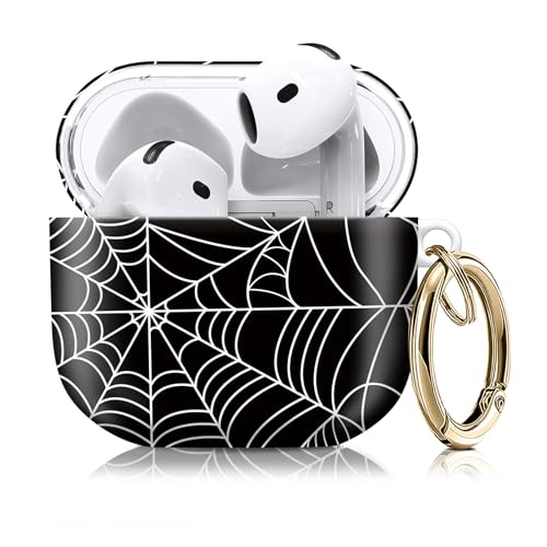Compatible with AirPod 4th Generation Case Cover with Keychain, Full Protective Shockproof Wireless Headphone Case for Women Men Girl (Black Spider Web)