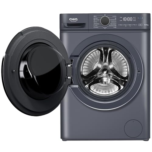 CHiQ Waschmaschine 7kg, InverterMotor, EEK A| 60x46,5x84cm, Große Tür| Eco, Speed Wash, Auto Clean, Kindersicherung|1200 U/Min, Washer Grau, CW07123863AX