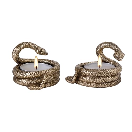 Image of NIKKY HOME Gold Snake Tealight Candle Holders Set of 2, Centerpiece Table Decorations, Decorative Metal Stand for Tea Light Candles, Votive Candles