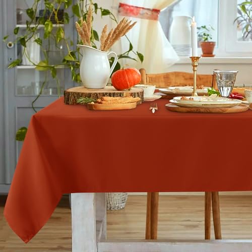 Image of sancua Fall Tablecloth Rectangle - 60 x 84 Inch Burnt Orange - Stain and Wrinkle Resistant Polyester Fabric Table Cloth, Thanksgiving Table Cover for Dining Buffet Parties, Rust, Pumpkin Orange