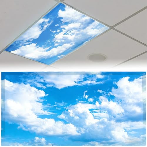 2pcs Fluorescent Light Covers - Light Covers for Ceiling Lights Classroom Magnetic Light Filters for Office Home Hospitals 4 x 2 Feet (Cloud)