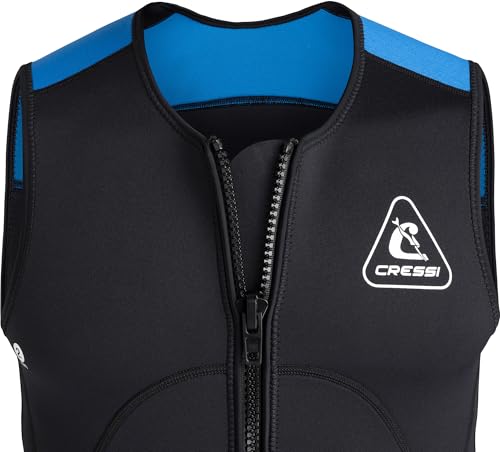 CRESSI Men’s Guardian Neoprene Zipper Vest 2mm Doppelt Gefütterte Neoprenweste mit Reißverschluss, Schwarz/Blau, 3XL/7