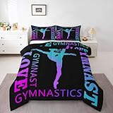 Feelyou Love Gymnastics Comforter Set for Girls Boys Children Floor Exercises Ballet Comforter Decorative Athletics Bedding Set Neon Blue Purple Duvet Set Twin Size 2Pcs Quilt Set