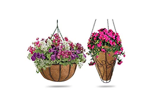 COIR GARDEN Coco Gardening Pots with Stand Conical Hanging Basket, 9 Inch -2 Pieces (Diameter -24 cm, Height -31 cm)
