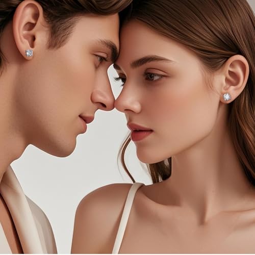 Moissanite Stud Earrings for Men & Women, 0.6-4CT, Hypoallergenic 925 Sterling Silver 18K White Gold Plated Earrings, D Color GRA Certified VVS1 Round Lab-Created Stud4