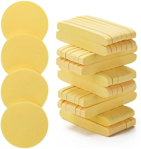 Gleva Powder Puff Soft Face Makeup Sponge, Loose powder Foundation Blending Sponges Set, Makeup Blender, Contouring, Wedge Triangle Shape Wet & Dry Tool Washable Reusable (Yellow-24 Pcs)