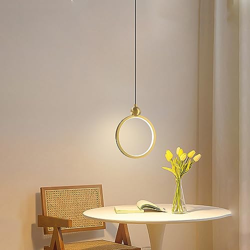 Lámpara colgante de 13W con anillo metálico dorado e iluminación LED 8
