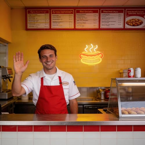Image of Hot Dog Neon Signs for with Type-C & USB Power Wall Decor, | LED Food Sign Hot Dog Gifts for Kitchen, Bar & Restaurant, Acrylic Base & Hooks Included