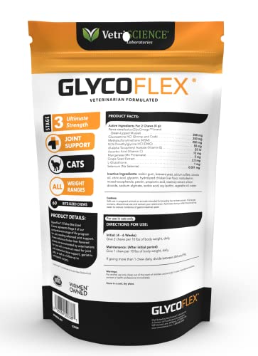 Vetriscience Glycoflex 3 Maximum Strength Hip And Joint Supplement With Glucosamine For Cats - Dmg, Msm & Green Lipped Mussel #TOP1