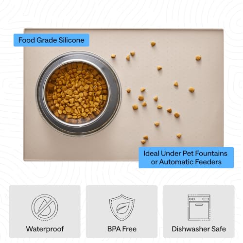 Image of GORILLA GRIP 100% Waterproof Raised Edge BPA Free Silicone Pet Feeding Mat, Dog Cat Food Mats Contain Spills Protects Floors, Placemats for Cats and Dogs Water Bowl, Pets Accessories 32x24 Cream