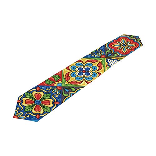 XUWU Mexican Talavera Ceramic Tile Print Table Runner 13 x 70 in Polyester Table Cloth Cover Long Table Setting Decor for Party Holiday Dinner Home