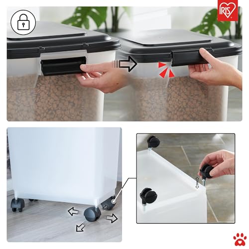 Iris Ohyama Hundefutter Aufbewahrung mit Rollen, 45L+20L, Schwarz, Luftdichte Futterbox, Trockenfutter, Futterbehälter, Für Hunde, Katzen, Tierfutterbehälter, Schaufel, BPA-frei, Futtertonne, ATS-C