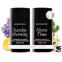 Each & Every Aluminum Free Deodorant for Women & Men, Lavender & Lemon + Cedar & Vanilla – All Natural Deodorant for Sensitive Skin, EWG Verified – Clean, Baking Soda-Free, Plant-Based – 2.5oz, 2 Pack