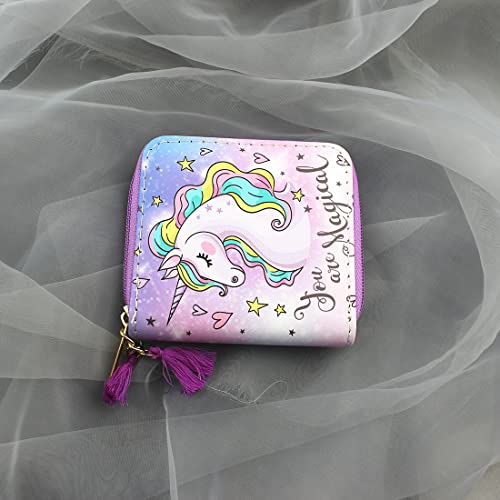 Mayebridge Cute Rainbow Unicorn Wallet For Gilrs Christmas Gift Unicorn Coin Purse Women’s Printed Zip Around Wallet Girls Christmas Gift(Purple Unicorn0514) #TOP3