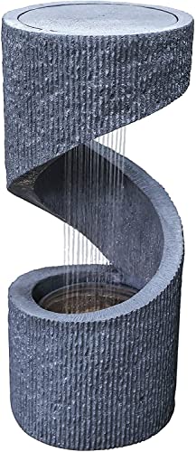 Ivyline Outdoor Spiral Water Feature in Light Grey - UV Stable, LED Lights & Durable - Lightweight Stylish Decorative Garden Fountain - H82cm x W35cm