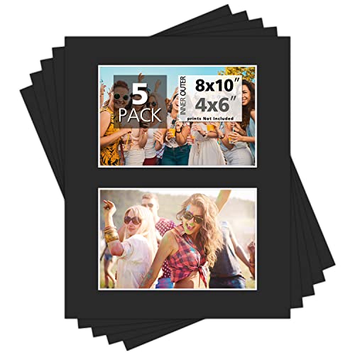 Mat Board Center, Pack of 5, Photo Picture Mats - Acid Free, 4-ply Thickness, White Core - for Pictures, Photos, Framing (8x10 for 2-4x6 White)