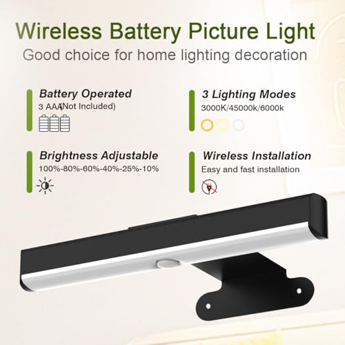 Image of 2PACK Wireless Picture Light for Wall LED Battery Operated Wall Light with Remote Art Display Light for Paintings 3 Lighting Timer&Dimmable Picture Frame Accent Lights for Artwork Portrait Display