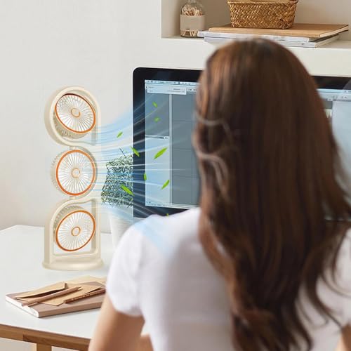 Ventilateur de table portable USB à 3 têtes rotatives et 5 vitesses