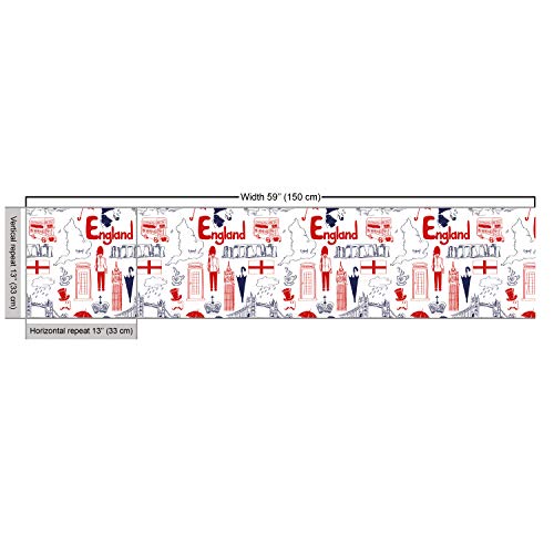 Image of Ambesonne London Fabric by The Yard, Sketch Artwork Country British Cultural Composition in Doodle Style, Decorative Fabric for Upholstery and Home Accents, 1 Yard, Vermilion Blue