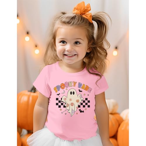 Halloween Shirt Toddler Girl Cute Ghost T-Shirt Spooky Babe Graphic Tee Funny Floral Bats Print Short Sleeve Tops3